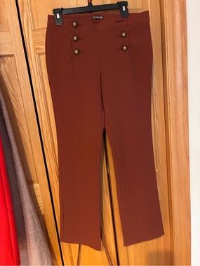 Express Women's Rust Brown Bootcut Pants with Decorative Buttons